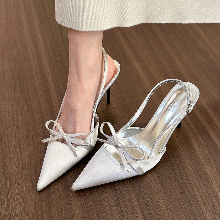 Pointed Sandals Slingback Bow Stiletto