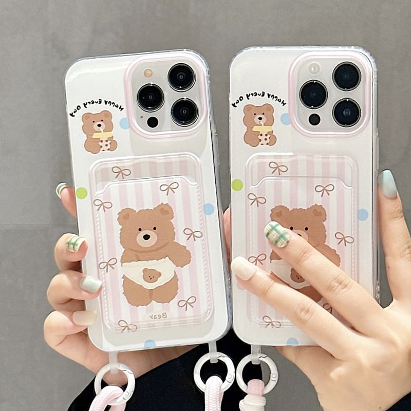 Holder Case Card Bear Phone Strap