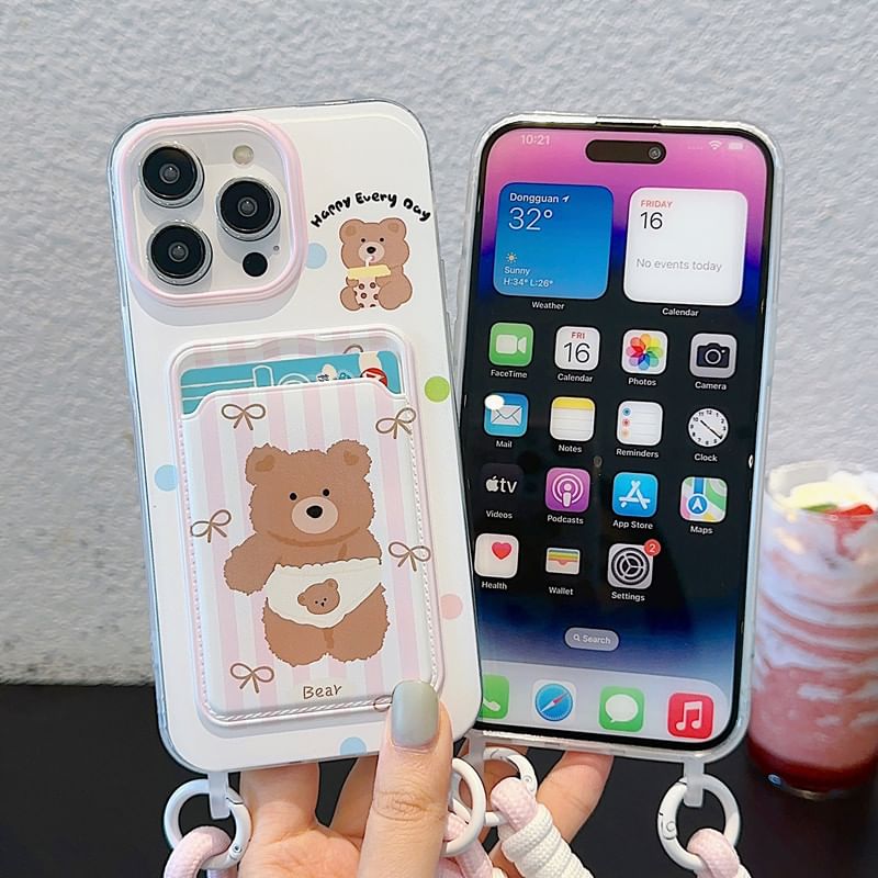 Holder Case Card Bear Phone Strap