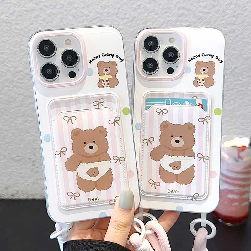 Holder Case Card Bear Phone Strap