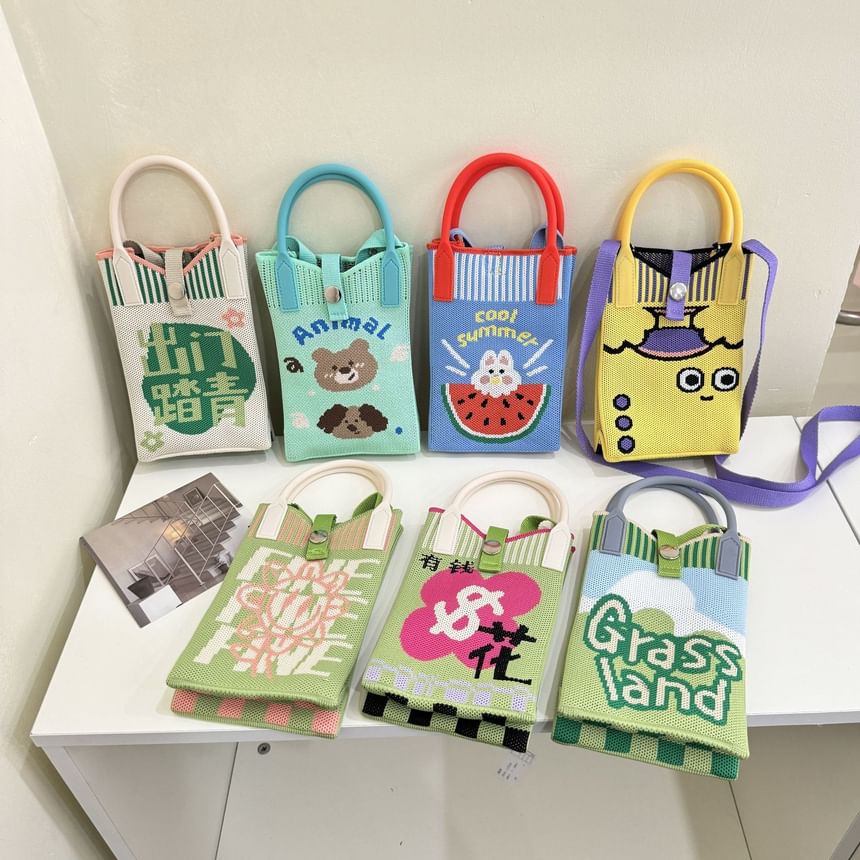 Handle Crossbody Bag Top Print Knit