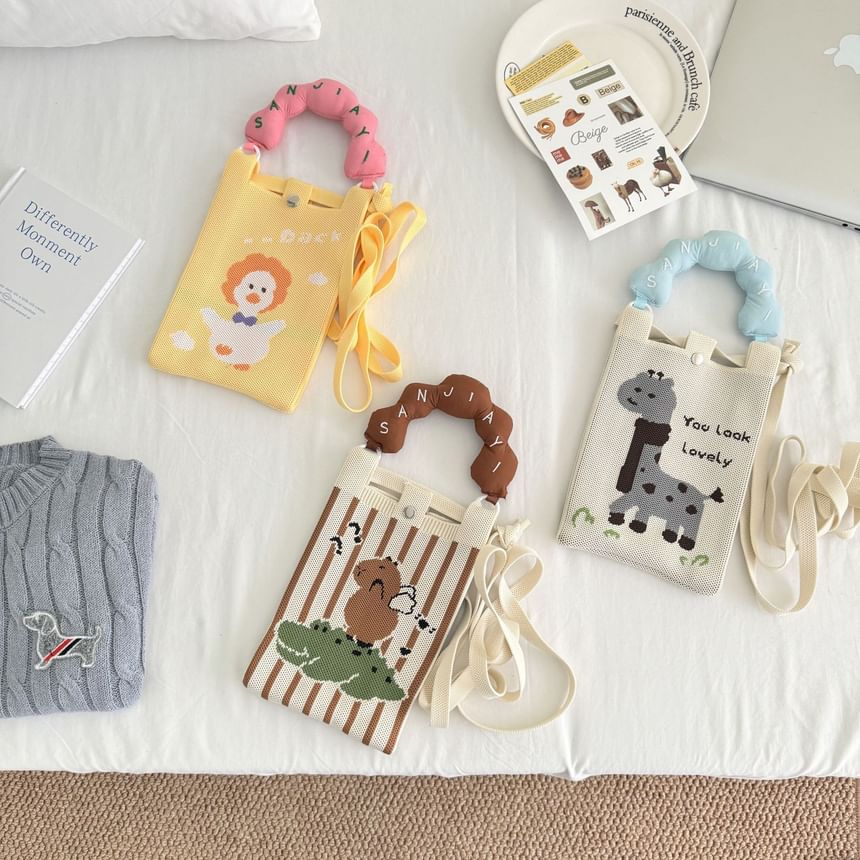 Handle Knit Print Bag Top Cartoon Donut Crossbody