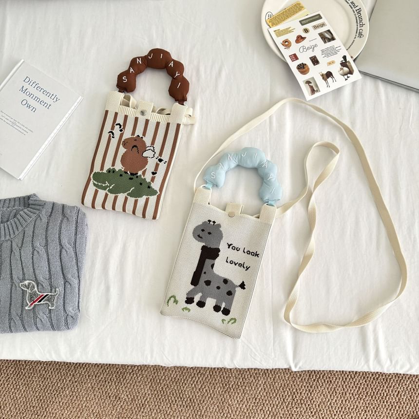 Handle Knit Print Bag Top Cartoon Donut Crossbody