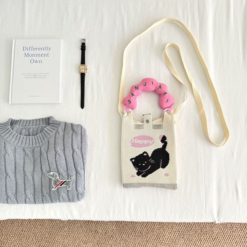 Handle Knit Print Bag Top Cartoon Donut Crossbody