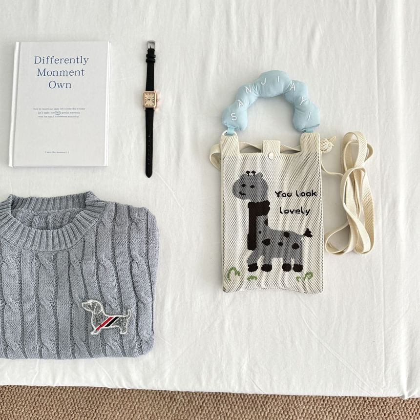 Handle Knit Print Bag Top Cartoon Donut Crossbody