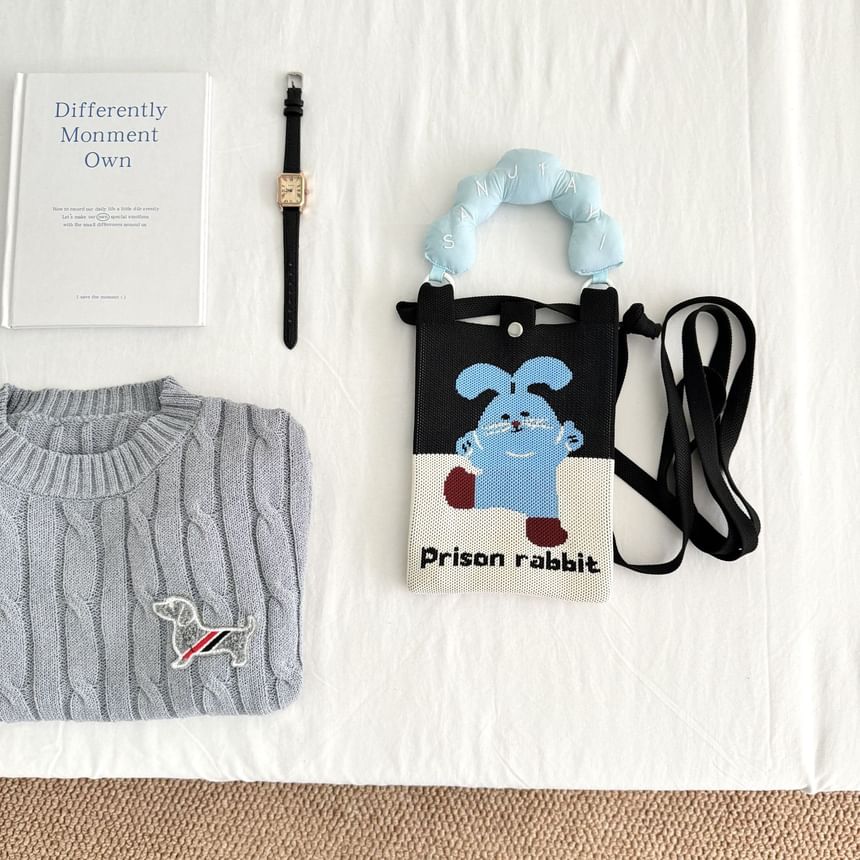 Handle Knit Print Bag Top Cartoon Donut Crossbody