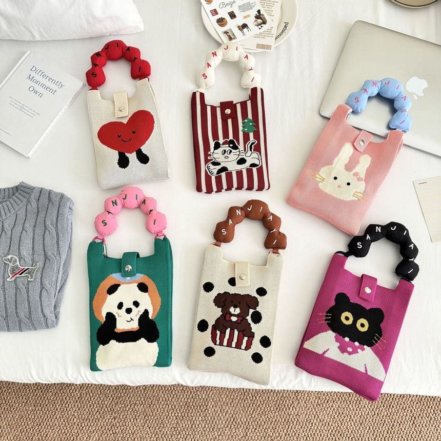 Print Top Bag Cartoon Donut Handle Knit Crossbody