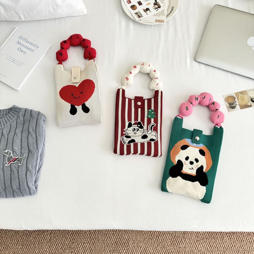 Print Top Bag Cartoon Donut Handle Knit Crossbody