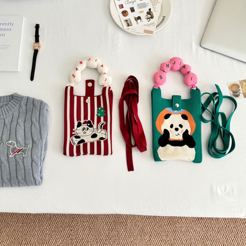 Print Top Bag Cartoon Donut Handle Knit Crossbody