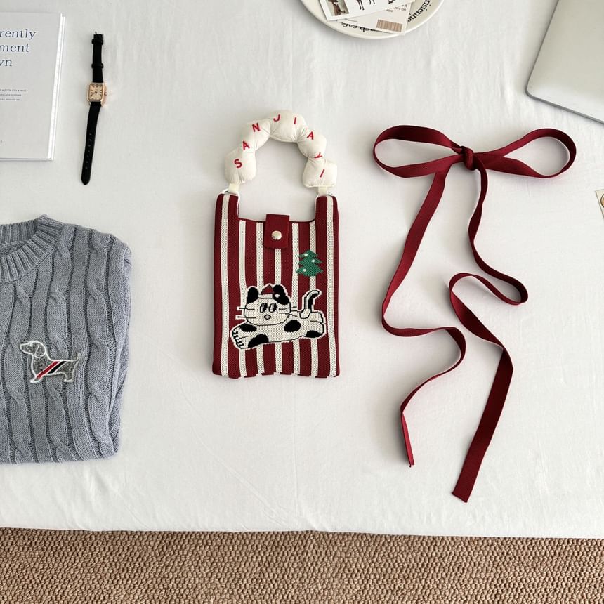 Print Top Bag Cartoon Donut Handle Knit Crossbody