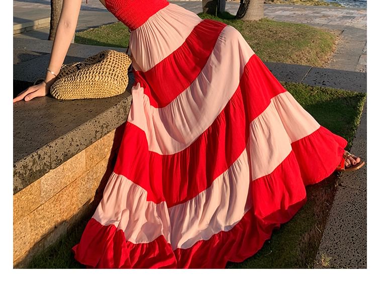 Sundress Maxi Halter Striped