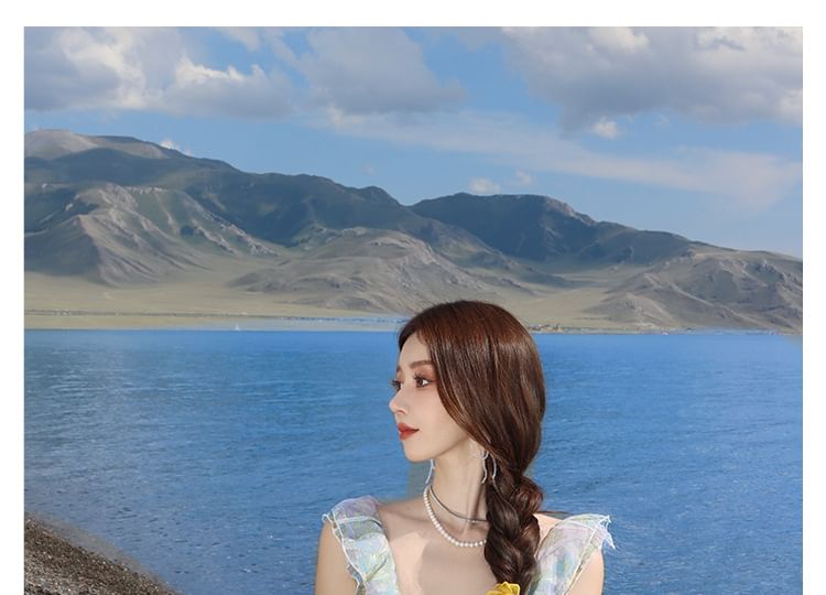 Maxi Floral Cutout Sundress V-Neck Sleeveless Ruffle