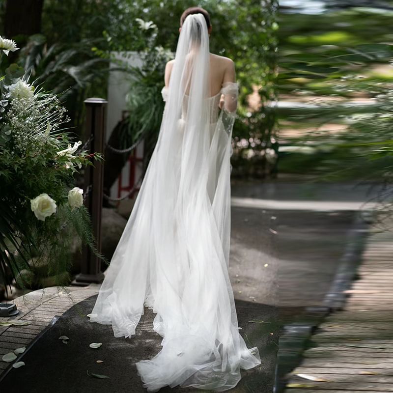 Corset Mesh Gown Sheath Beaded Wedding Off-Shoulder