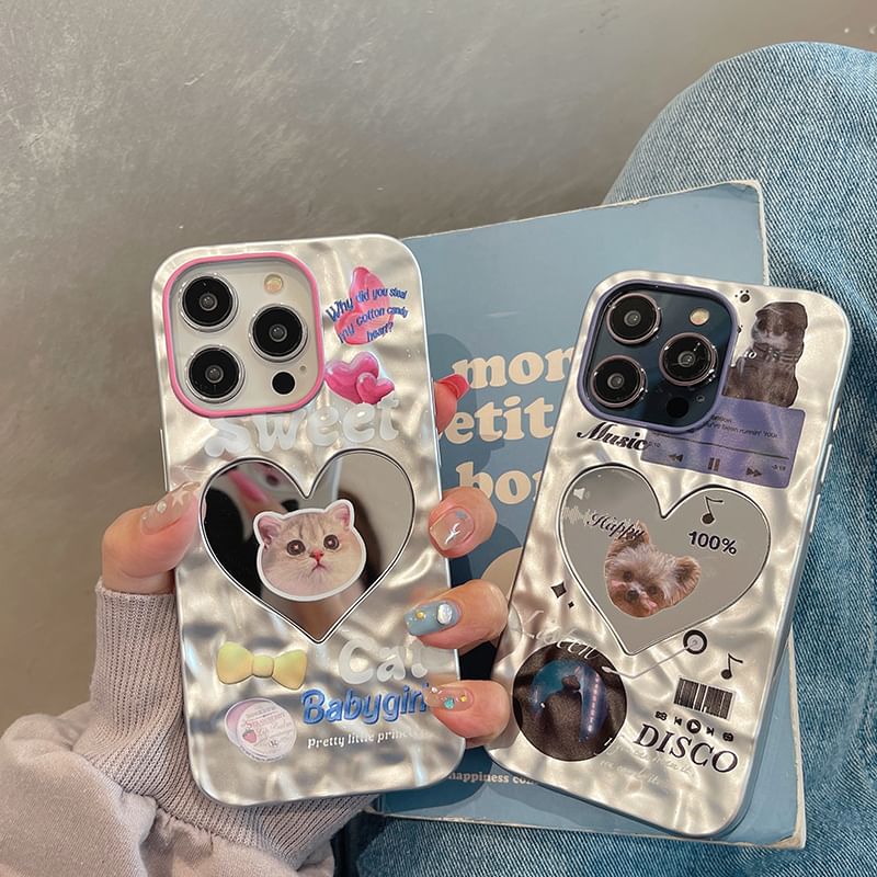 Mirrored Case Phone Heart Cat