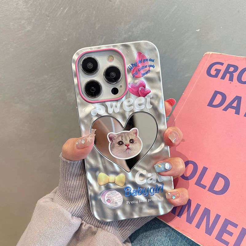 Mirrored Case Phone Heart Cat
