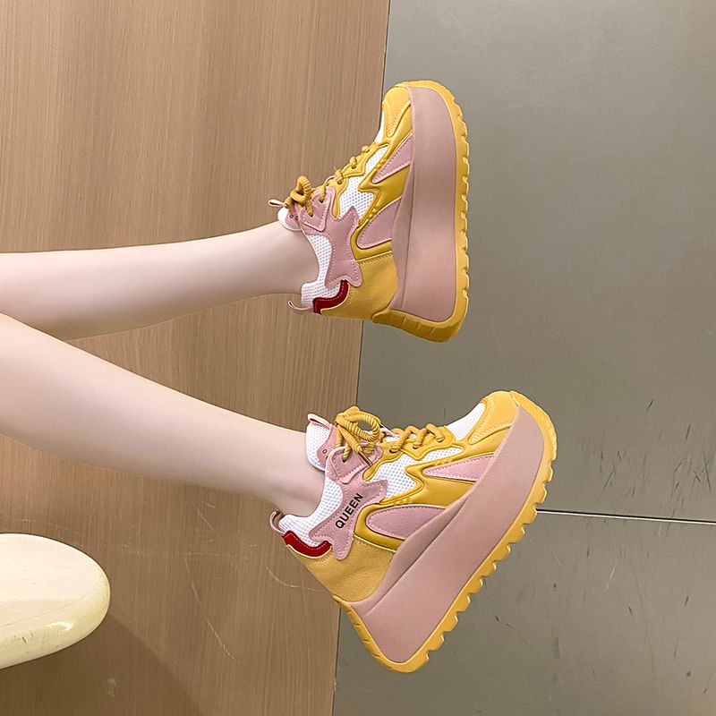 Lace-Up Panel Platform Mesh Sneakers