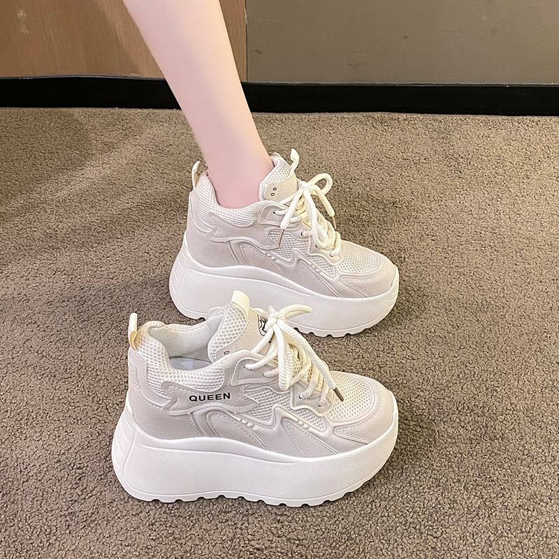 Lace-Up Panel Platform Mesh Sneakers