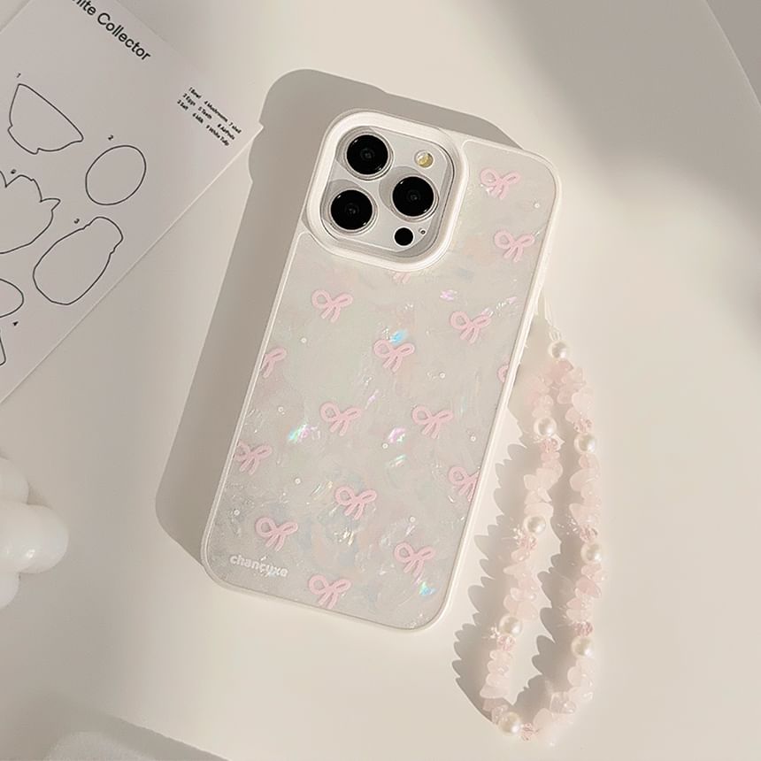 Phone / Faux Strap Adhesive Case Decoration Bow Pearl Set