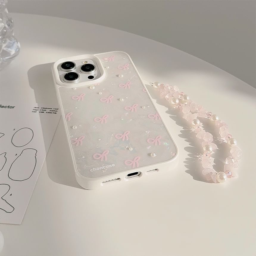 Phone / Faux Strap Adhesive Case Decoration Bow Pearl Set