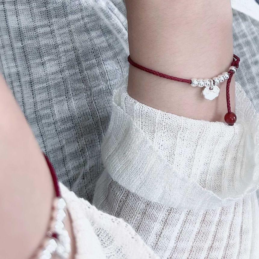 Beaded Anklet Bracelet / Rope Silver