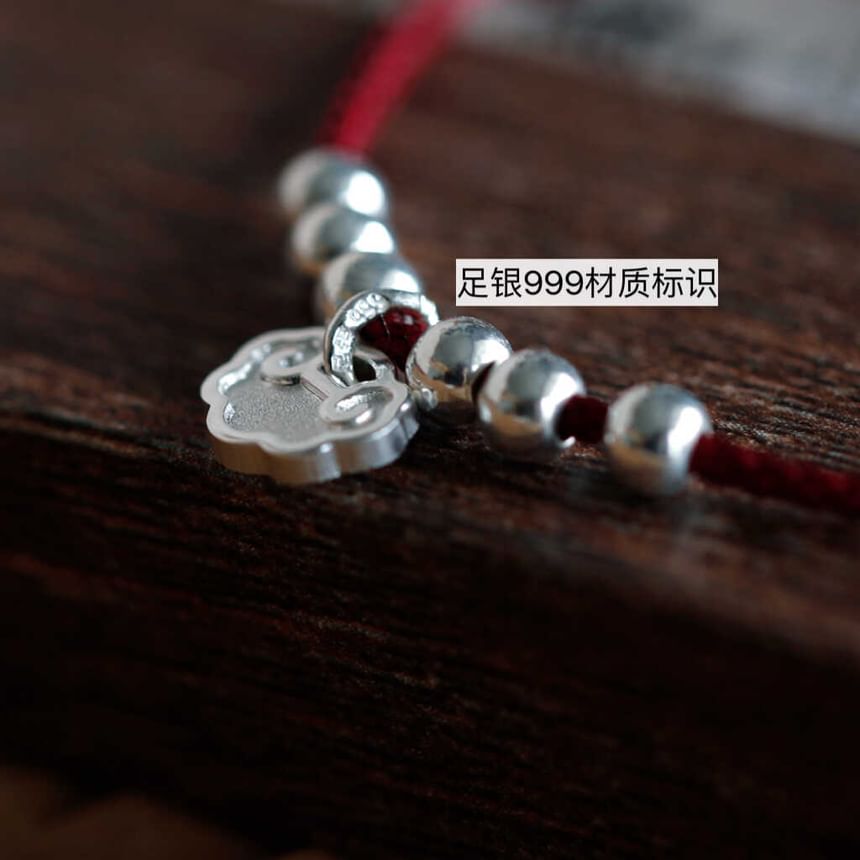 Beaded Anklet Bracelet / Rope Silver