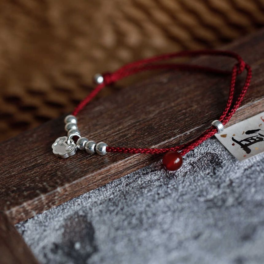 Beaded Anklet Bracelet / Rope Silver