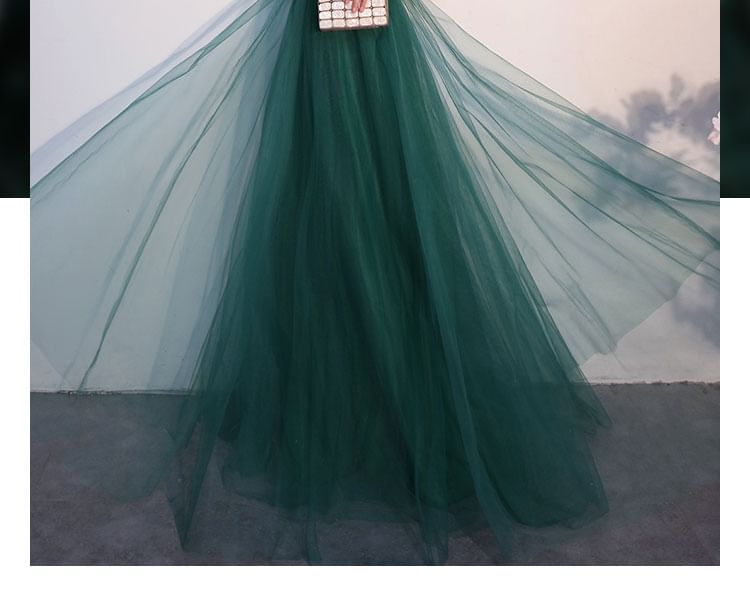 V-Neck Elbow-Sleeve Sequin A-Line Gown Evening