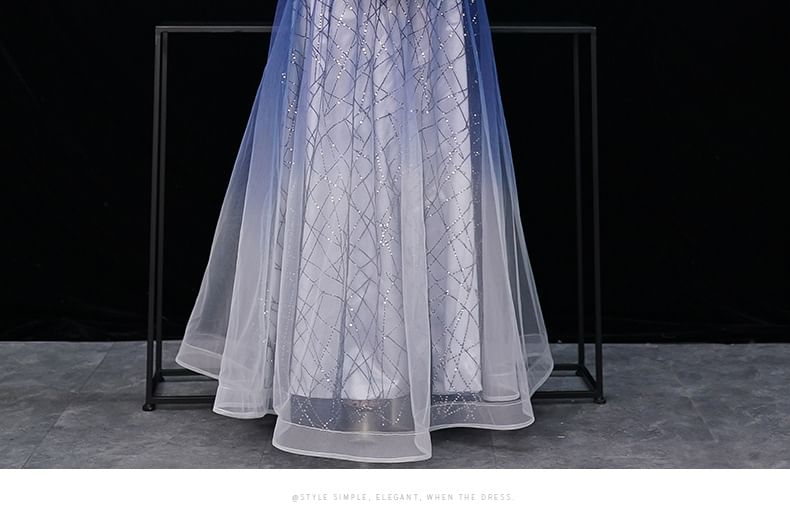 Gown Embroidered A-Line Sequin Flower Evening