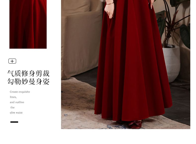 / Faux Dress A-Line Evening Plain Midi Pearl Gown Puff-Sleeve