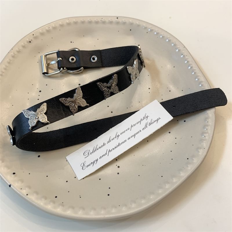 Choker Leather Butterfly Faux