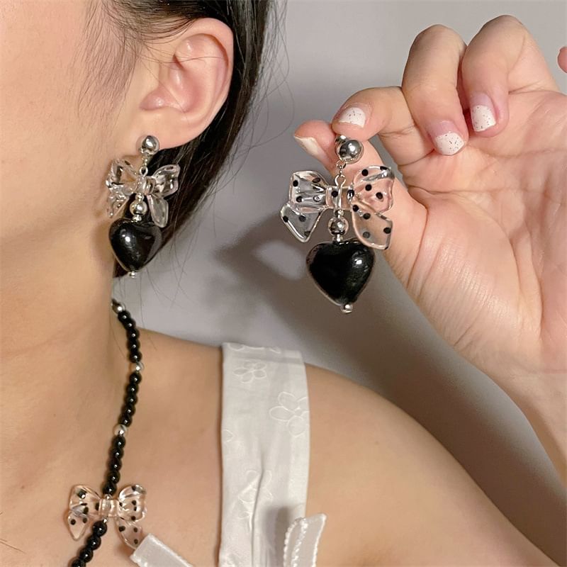 / Heart Accent Drop Necklace Earring