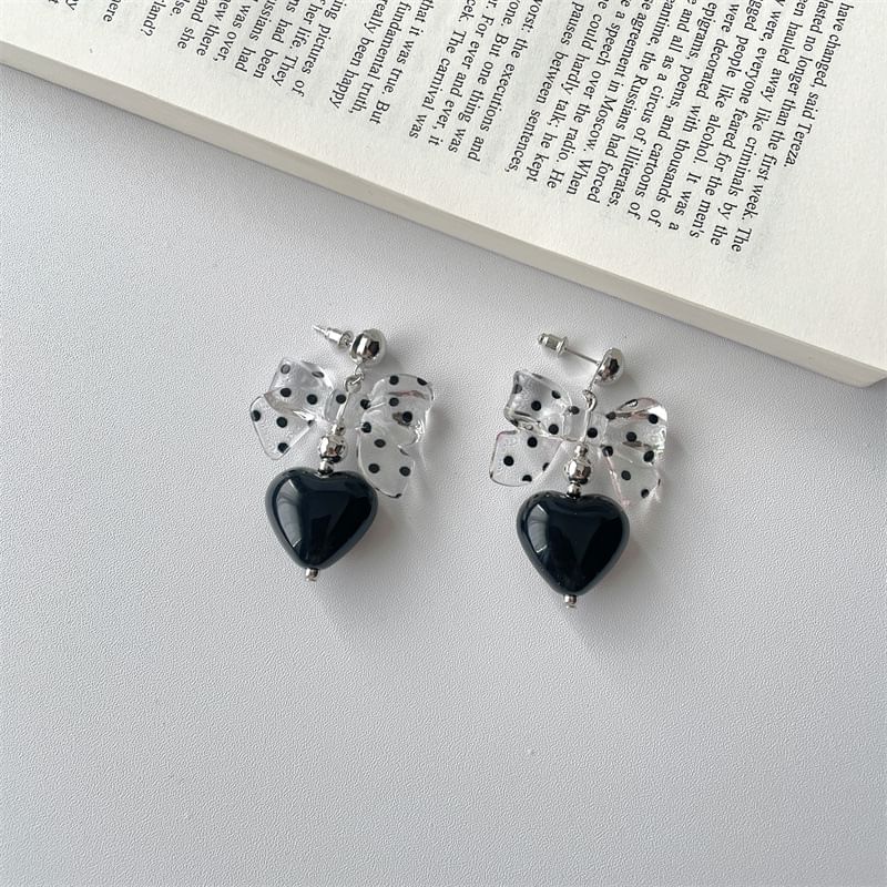 / Heart Accent Drop Necklace Earring