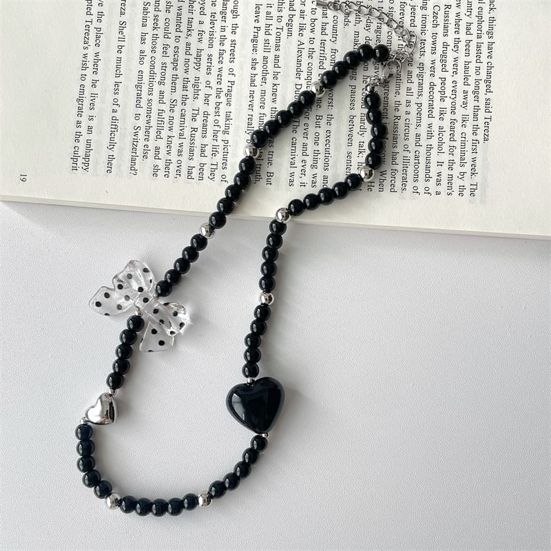 / Heart Accent Drop Necklace Earring