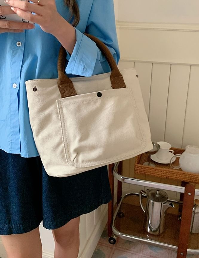 Bag Contrast Strap Canvas Tote