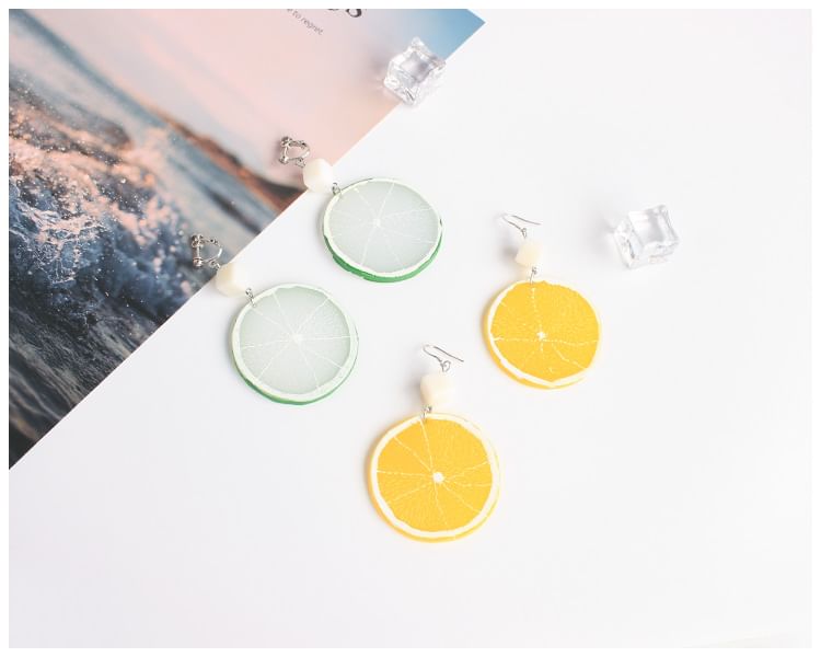 / Drop On Earring Clip Slice Lemon