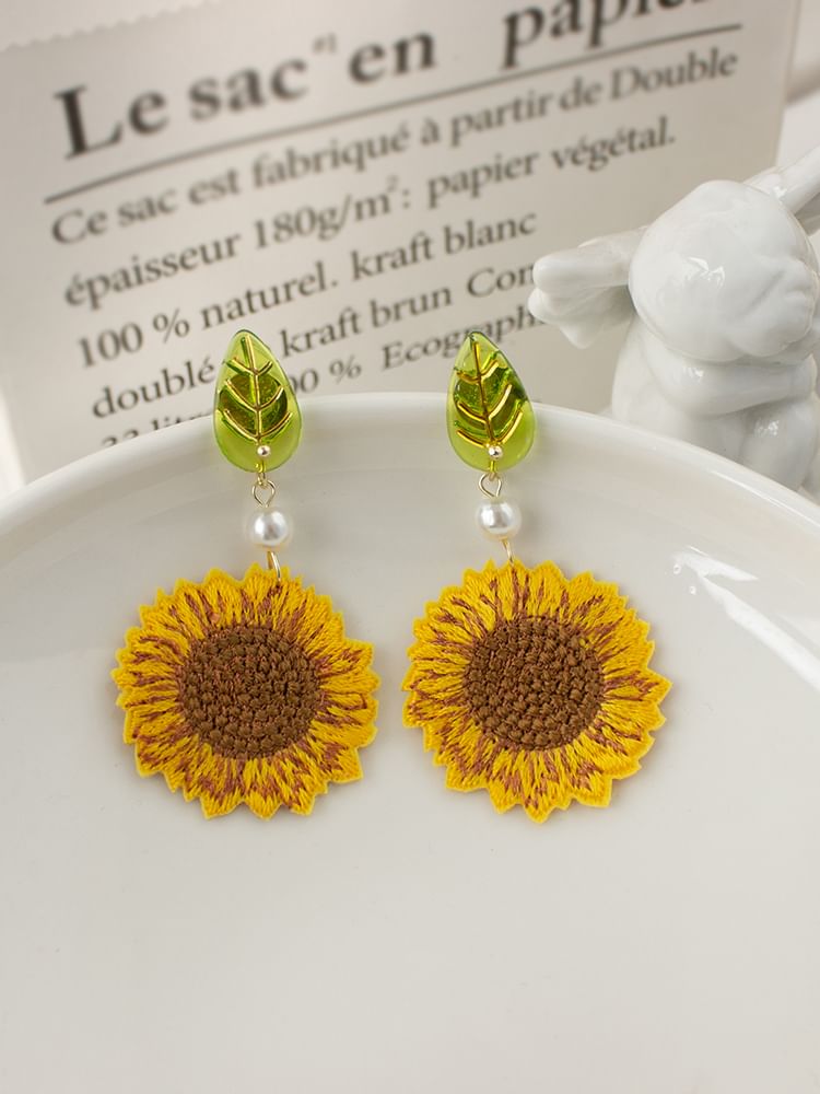 Crochet Earring Sunflower Clip-On / Drop