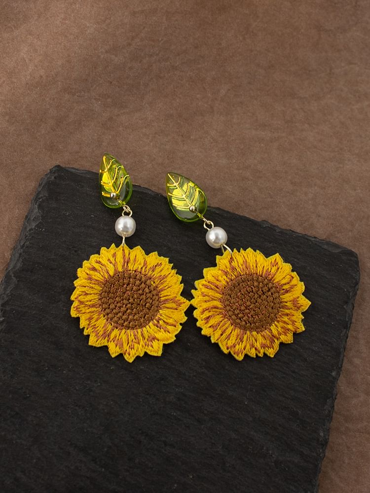 Crochet Earring Sunflower Clip-On / Drop