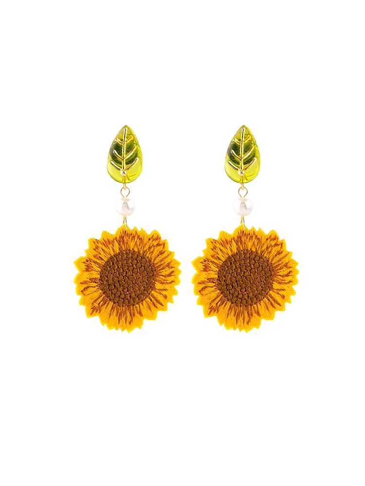 Crochet Earring Sunflower Clip-On / Drop
