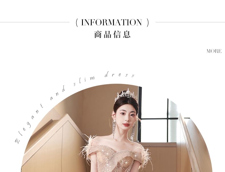 Gown Evening Sleeveless Mesh Fringed A-Line Off-Shoulder Sequin