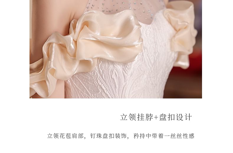 A-Line Cold-Shoulder Asymmetrical Halter Dress Wedding