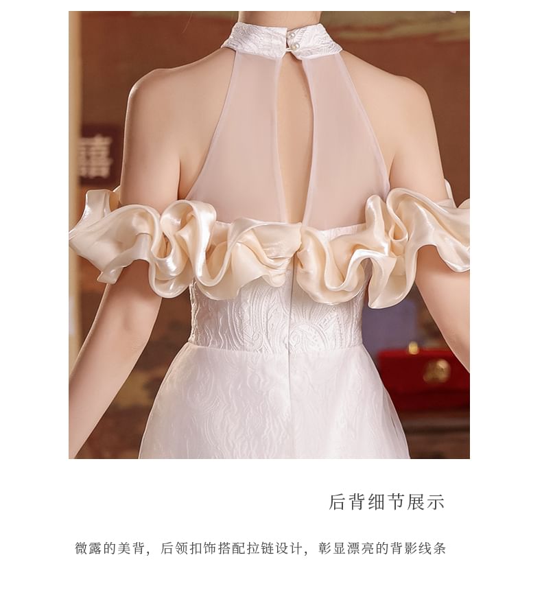 A-Line Cold-Shoulder Asymmetrical Halter Dress Wedding