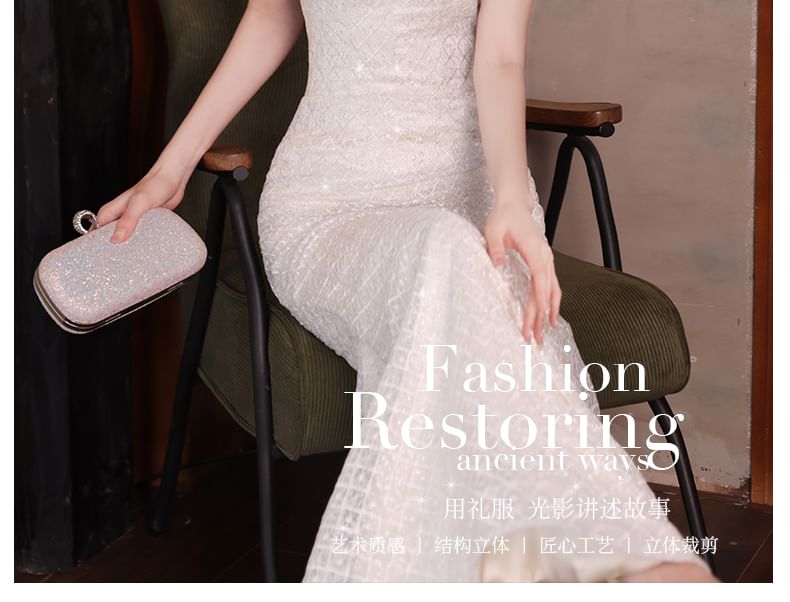 Wedding Gown Mermaid Beaded Short-Sleeve Sequin