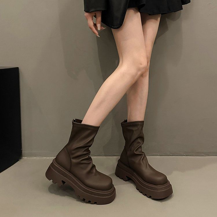 Plain Short Platform Boots Sock