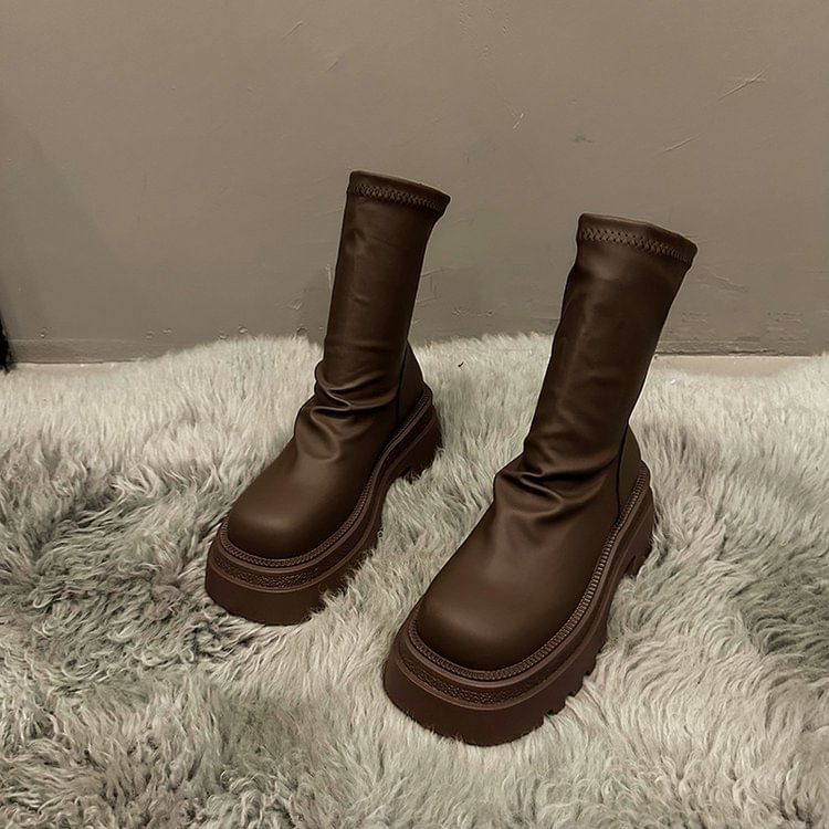 Plain Short Platform Boots Sock