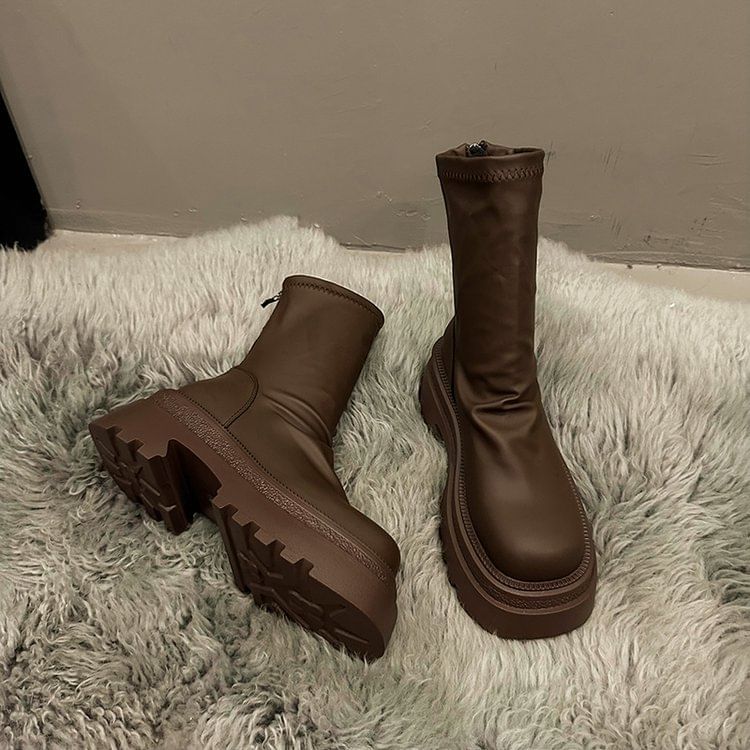 Plain Short Platform Boots Sock