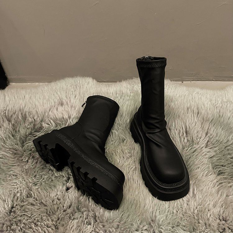 Plain Short Platform Boots Sock
