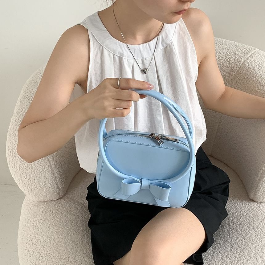 Leather Accent Bow Faux Handbag Plain