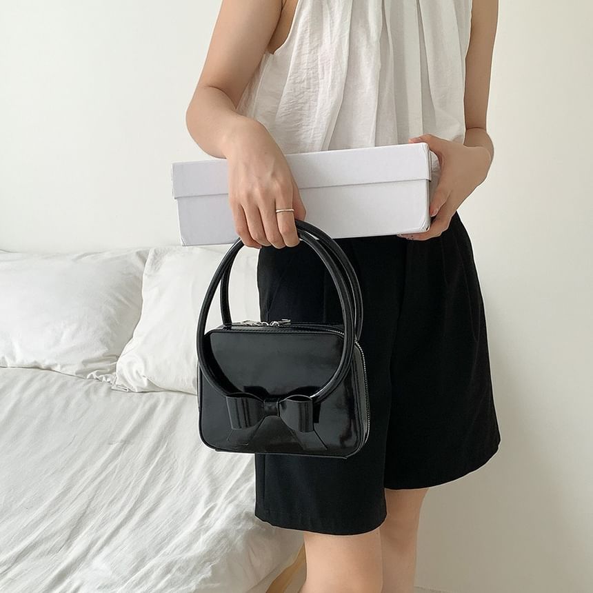 Leather Accent Bow Faux Handbag Plain