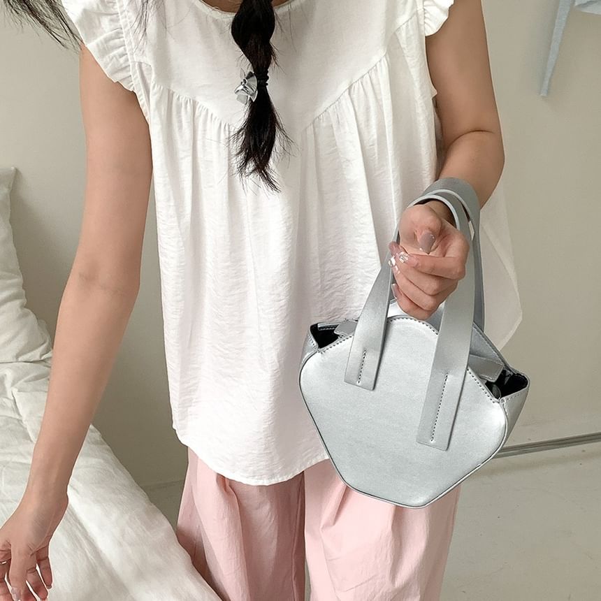 Top Leather Faux Bag Handle Crossbody Plain