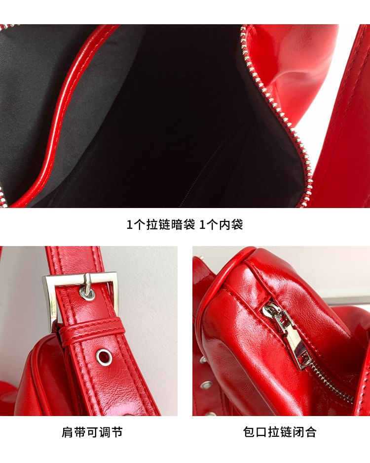 Bag Buckled Plain Leather Faux Shoulder